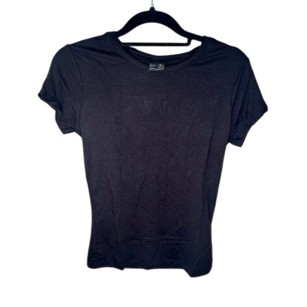 Gina Tricot T-Shirt Modern Black Jersey Knit Solid Short Sleeve Size S Brand New